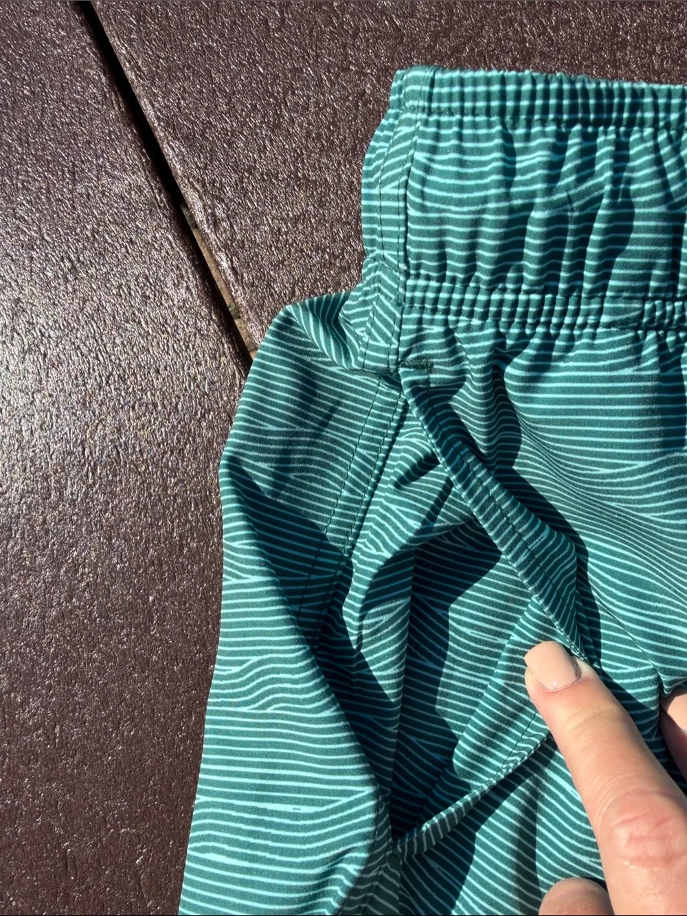 Nautica Men’s Teal Striped Swim Trunks with White Drawcord